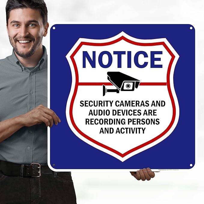 Notice Security Cameras And Audio Devices Are Recording Persons And Activity Sign, 24x24 Inches, 55 mil thick HDPS (high density polystyrene), Made in USA by My Sign Center