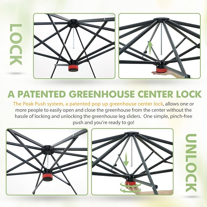 EAGLE PEAK 6x6 Portable Pop Up Greenhouse, Patented Center Lock Easy One Person Setup, Walk-in Outdoor Greenhouse with Gable Roof, Weight Bags, Zippered Doors & Windows, Green