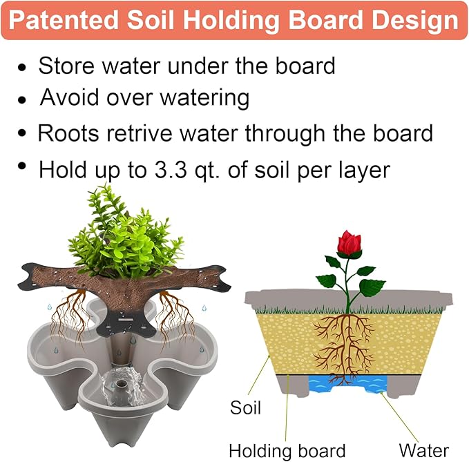 GameXcel Vertical Planter, 5 Tier Stackable Strawberry Planter with Garden Tool Set, Movable Indoor/Outdoor Garden Herb Pot for Growing Vegetables and Succulents, Gray