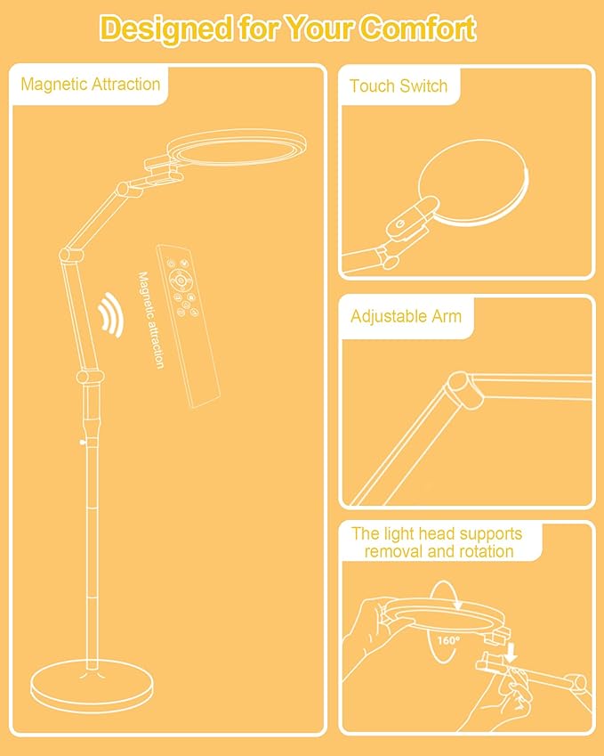 Finezeal Light Therapy Floor Lamp - 11000 Lux Full Spectrum Sun Lamp, 9 Color Temperature & 670nm Red Light, Touch/Remote Control(Need Pairing), 10 Brightness Levels LED Sunlight Lamp for Home Office