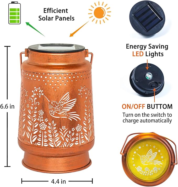 2 Pack Hummingbird Solar Lanterns Outdoor Waterproof Hanging Solar Lights Hummingbird Gifts for Women Men Metal Decorative LED Lights for Garden Decor,Yard,Patio,Lawn,Tabletop,Pathway,Landscape