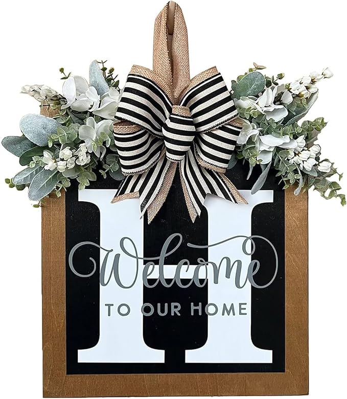 Last Name All Year Wreath, for Front Doors, Spring, Fall, 26 Last Name Letters All Year Round Wreaths, Suitable for Wedding Decorations, Home Porches, Farmhouses, Yards, Garden Decorations, Gifts (H)