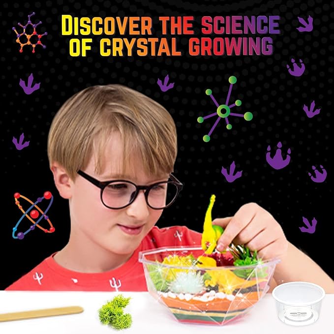 Original Stationery Dinosaur Crystal Growing Kit - Multicolor, 17-Piece, Ages 7 & Up - DIY Science Terrarium Kit with Moss & Dino Figures - Grow Your Own Crystals - Boys Birthday Gifts