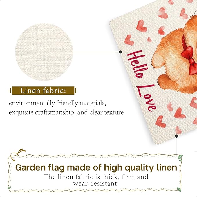 Valentine's Day Chow-Chow-Dog Hello Love Garden Flag, House Yard Plaid Love Heart Outside Decoration, Spring Holiday Wedding Anniversary Outdoor Small Decor 12x18(12654)