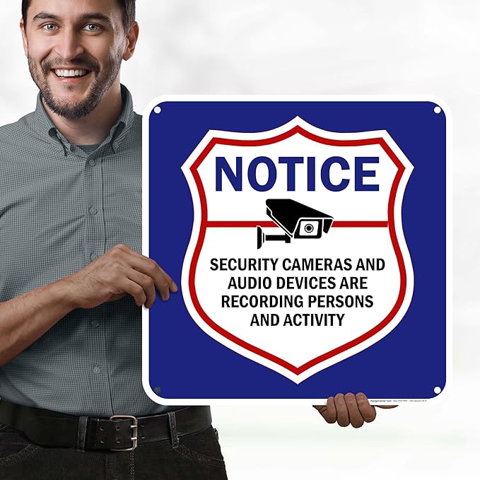 Notice Security Cameras And Audio Devices Are Recording Persons And Activity Sign, 18x18 Inches, 55 mil thick HDPS (high density polystyrene), Made in USA by My Sign Center