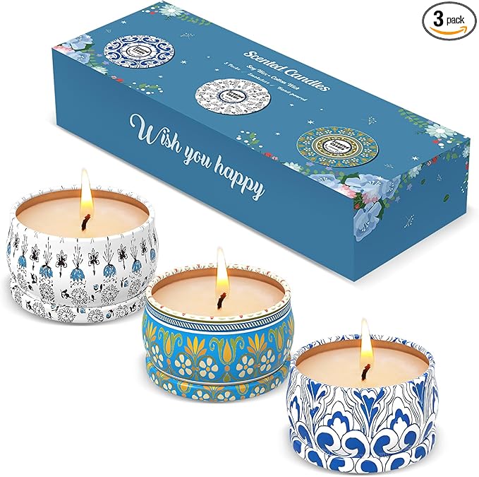 Scented Candles Gift Set, 3 Pack Candles for Home Scented, Long Lasting Soy Wax Aromatherapy Candle Set, Gifts for Women with Gift Box, Baby Shower Prizes, Lemon.Lavender.Amber Musk