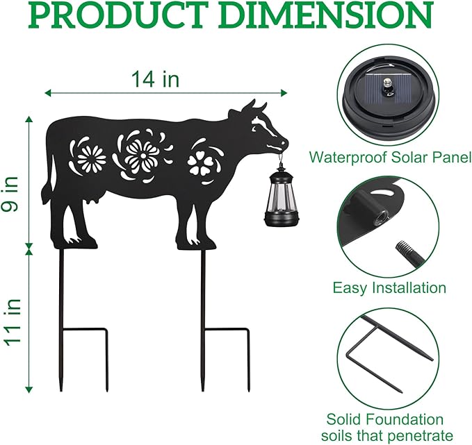 2Pack Solar Outdoor Garden Lights Stakes Solar Metal Flower Cow Lawn Deco Statue Patio, Outdoor Decor, Garden Decorations, Lawn Ornaments