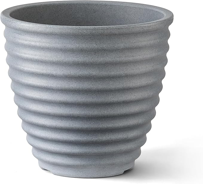 ARBORA 13" Ibiza Polyresin Indoor and Outdoor Planter with Stone Blend Concrete Gray Finish - Durable, Weatherproof, Lightweight, Large Plant Pot for Patio, Garden, Deck, Entryway