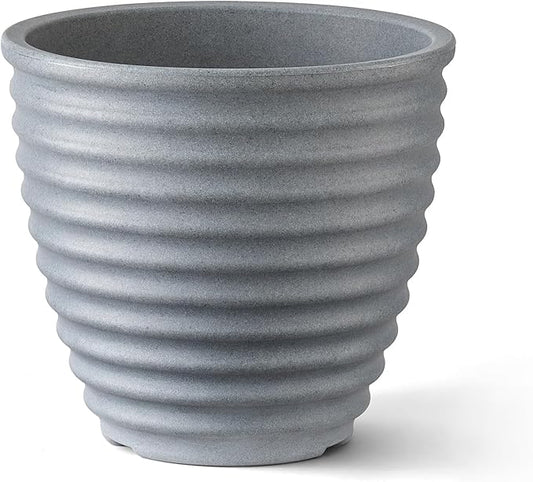 ARBORA 13" Ibiza Polyresin Indoor and Outdoor Planter with Stone Blend Concrete Gray Finish - Durable, Weatherproof, Lightweight, Large Plant Pot for Patio, Garden, Deck, Entryway