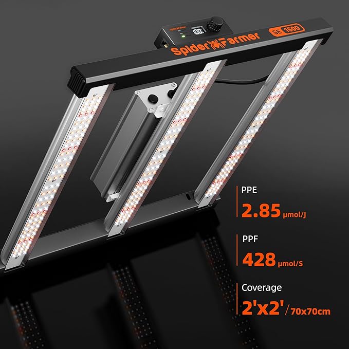 Spider Farmer SE1500 LED Grow Light 150W, Samsung LM301H EVO Diodes, Upgraded Remote App Control, 2x2ft Coverage Full Spectrum Dimmable Bar Style Grow Lamp for Indoor Plants
