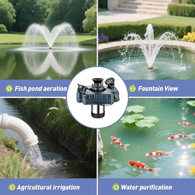Premium LED Pond Fountain with RGB Lighting System, Stainless Steel Rotor, All-Copper Motor, Remote Control, Dynamic Color Changing, for Garden Ponds (Two Lights)