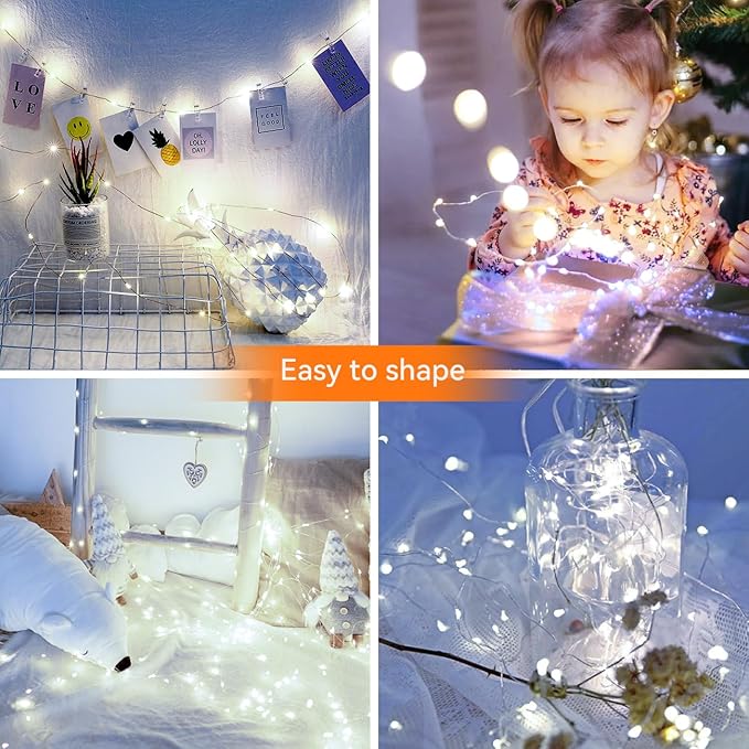 Litogo 7ft 20 LED Fairy Lights, Battery Operated Waterproof Silver Wire, for Mason Jars, DIY Wedding Party, Christmas, Bedroom, Patio, Cool White