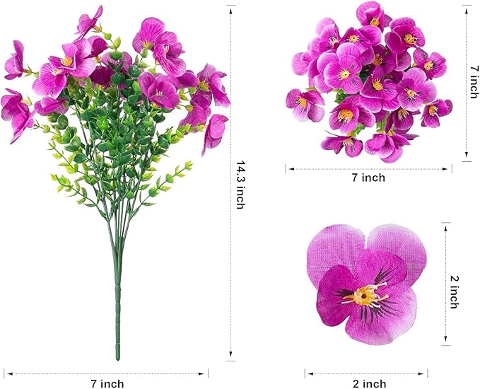 Ivydale Artificial Flowers for Outdoor Decoration, 12 Bundles Fake Pansy UV Resistant Realistic Silk Flowers with Eucalyptus for Planter Front Door Garden Porch Patio Yard