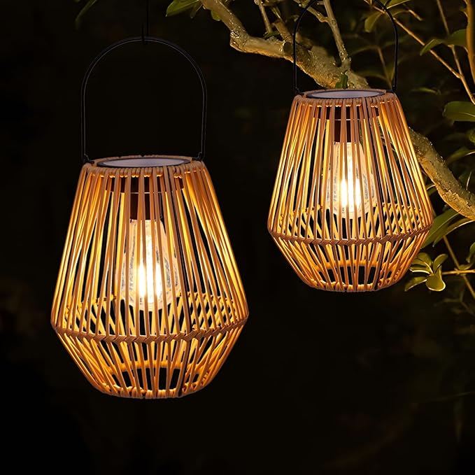 Solar Lanterns,Livinlarge Solar Lights Outdoor Waterproof Boho Light for Outside Hanging Rattan Lantern Decoration for Garden,Yard,Patio,Porch,Trees,Lawn,Pathway,1 Pack