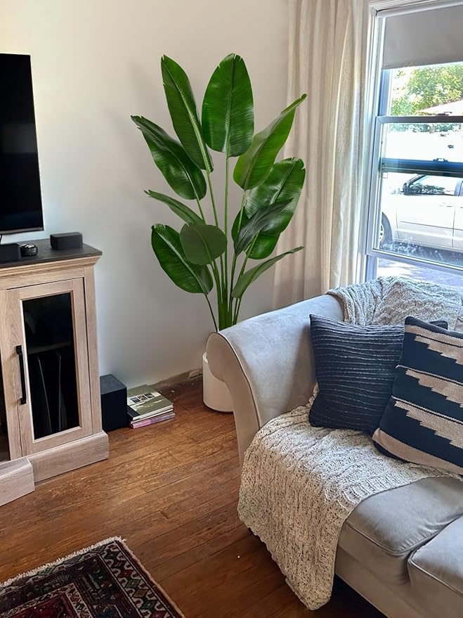 Aveyas 6ft Artificial Bird of Paradise Tree for Home Decor, 6 Feet Faux Floor Plant Fake Silk Banana Leaf Tropical Trees with Pot for Indoor Outdoor House Living Room (6 ft Tall)