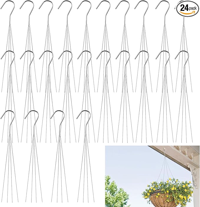 GBACHOOSE 24 Pack 24" 4 Wire Steel Hook Hanger, Pot Hangers for Plants, Wire Plant Hangers for Hanging Baskets, Plant Hanger for Indoor Outdoor Patio Garden