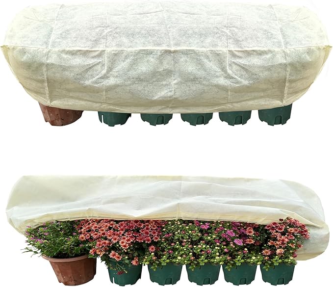 DINGBAI Plant Cover Freeze Protection, Winter Plant Covers, Plant Frost Cover, Tree Plant Freeze Protection Covers, Planter Plant Winter Frost Blanket with Zip Drawstring,2 Pack (68.9x17.7x15.7INCH)