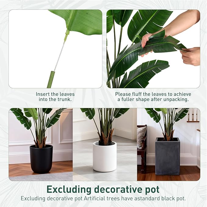 Artificial Bird of Paradise Plant 7 FT Fake Banana Leaf Plant Faux Tree Decor Large Fake Plants Realistic Indoor Outdoor Tall Floor Plant for Living Room, Office Decor