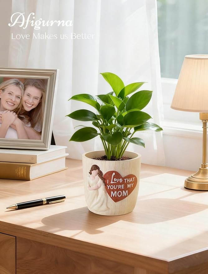 Afigurna Gardening Gifts for Mom from Daughter: 5.3in Hand-Painted 3D Art Planter - Garden Gifts for Gardening Mom - Meaningful Plant Pot Gifts for Birthday Christmas Mother's Day