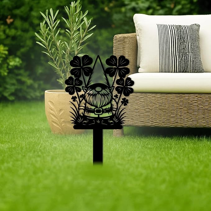 Magilab Personalized Iron Yard Stake - Christmas Cute Gnome Dwarves Decor, 8-Inch Black Metal Garden Sign for Outdoor (Style J)
