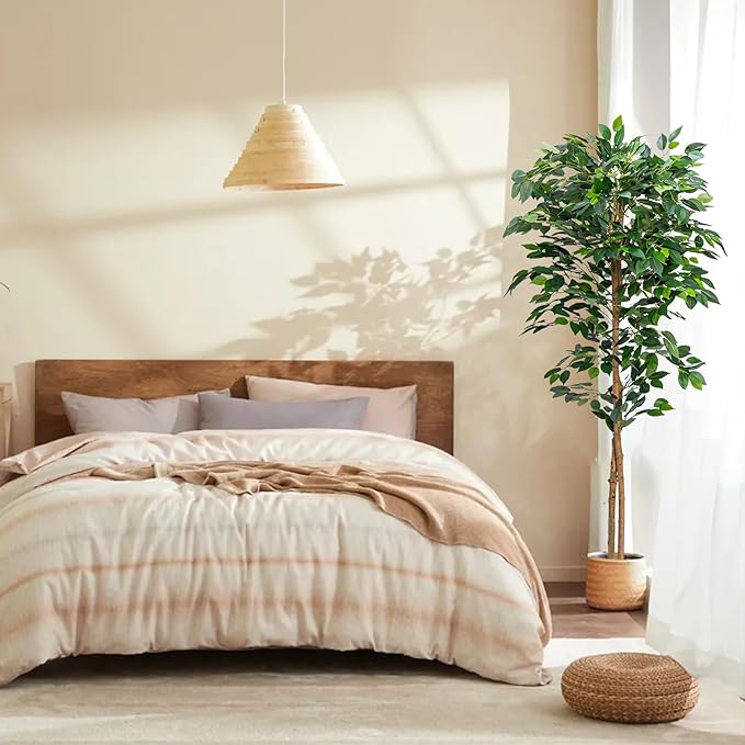 HAIHONG 1Pack 5FT Artificial Ficus Tree with Realistic Leaves and Natural Trunk, Faux Ficus Tree with Sturdy Plastic Nursery Pot, Fake Ficus Tree for Office Home Farmhouse for Indoor Outdoor Decor