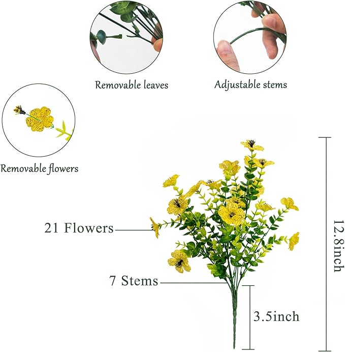 BCBLF Faux Flowers for Outdoor Planters, Artificial Flowers for Outdoors, 12 Bundles Outdoor Flowers Uv Resistant, Artificial Flowers for Decoration, Yellow, Silk Faux Spring Flowers for Outside