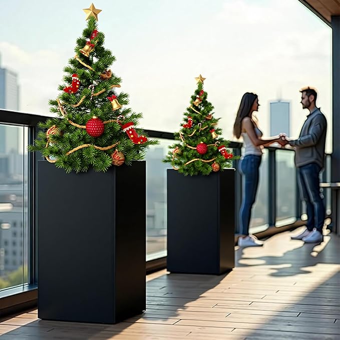 Gabviem Tall Black Planter 28" Metal Square Large Plant Pots for Indoor Outdoor-Modern Tall Flower Pots for Porch, Patio, Deck, Commercial & Residential(14" Lx14 Wx 28" H)