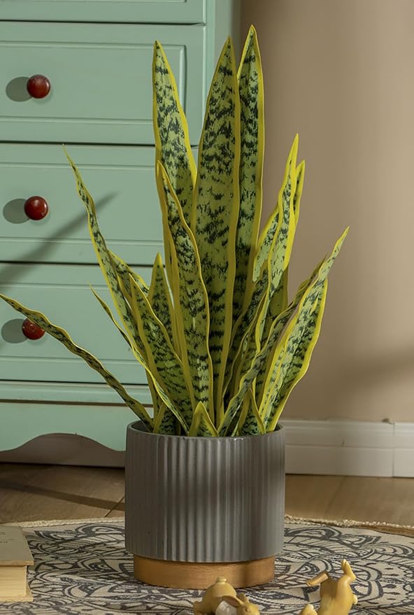 Bird Fiy Artificial Snake Plants 30" Faux Agave Fake Sansevieria Artificial Silk UV Resistant Plant for Home Garden Office Store Decoration 4 Pcs (Yellow-Light Green)