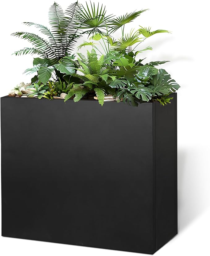 GZLVSOW Black Steel Planter Box for Outdoor Plants 24" x 10" x 24" Metal Rectangular Outdoor Planter Box All-Weather Use with Drainage Holes for Patio,Porch,Garden (Black, 24 * 10 * 24)