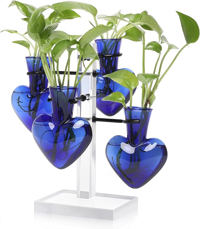 YYHglass Clear Plants Propagation Stations Terrarium Kit Birthday Gift for Women for Indoor Home Office Decor Acrylic Plant Accessories - 4 Love Hear Vase