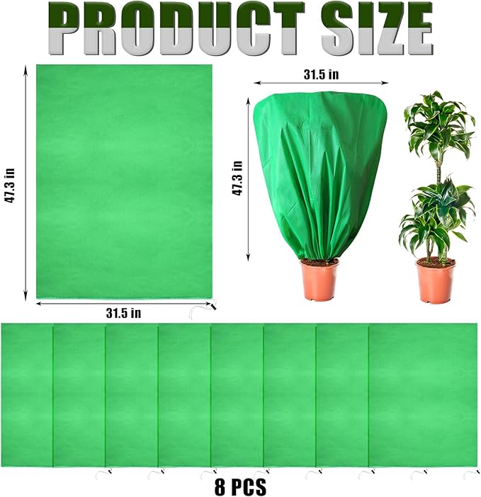 EYNDYN 8 Pcs Plant Covers Frost Protection Bag 47" x 31.5" Winter Reusable Plants Jacket with Drawstring Shrub Protection Wraps Bags Frost Blanket for Winter Outdoor Garden Plants