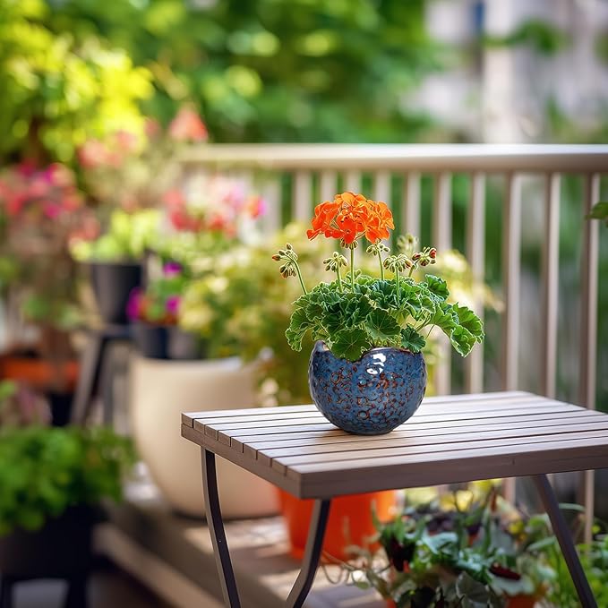 Thirtypot Ceramic Pots for Plants - 4 inch Plant Pots for Indoor Outdoor, Small Planter with Drainage Hole, Unique Flower Pot, Decorative Modern Round Planter, Office Decor, Home Gifts, Retro Blue