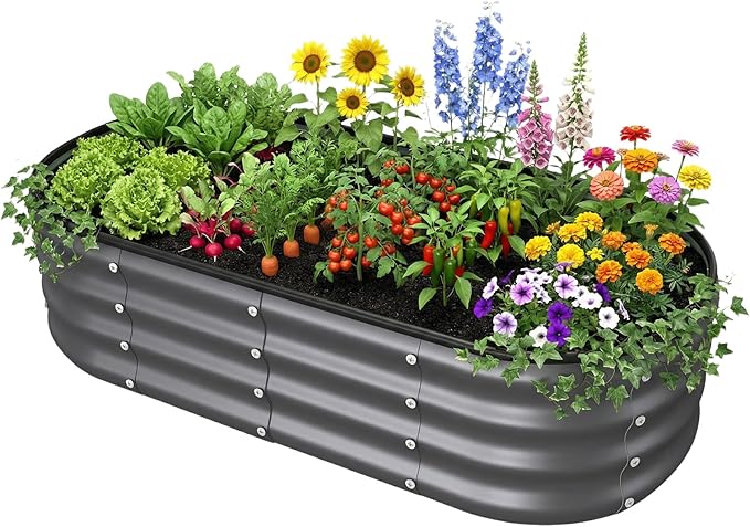4x2x1 FT Raised Garden Bed, Metal Planter Box Outdoor, Planters for Outdoor Plants, Flower, Vegetables, Herbs (Dark Gray,1PC)