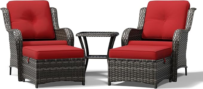 Joyside 5 Piece Wicker Patio Furniture Set, Rattan Patio Chairs with High Back, Deep Seating, Wide Armrest, Thickened Cushions, Outdoor Furniture for Deck, Porch Use