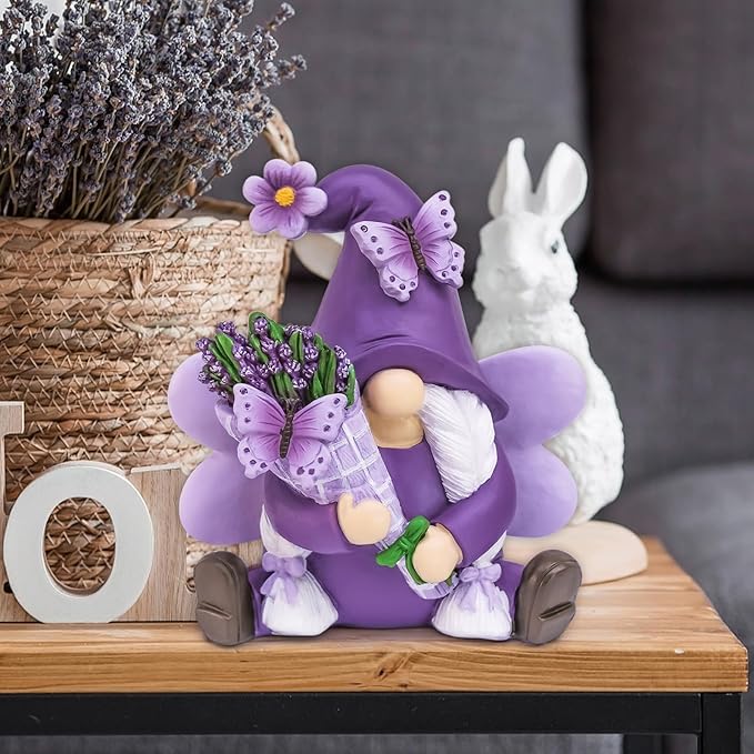 Spring Decor Lavender Gnomes, Fairy Garden Gnomes Resin Figurines Purple Home Decor Indoor Outdoor Spring Decorations, Lavender Gifts for Women