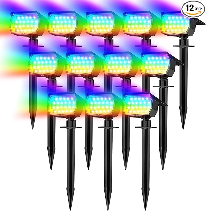 WENATY Solar Spot Lights Outdoor Color Changing, [7 Mode/12 Pack] Christmas Landscape Spotlights, Solar Light Outdoor Waterproof, Led Powered Flood Light for Outside Pathway Yard Garden Tree Halloween