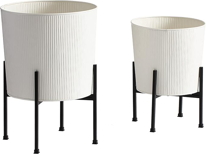 Saffron Fabs Metal Planters with Stand - Set of 2, White (PL-WHT-SET-3003)