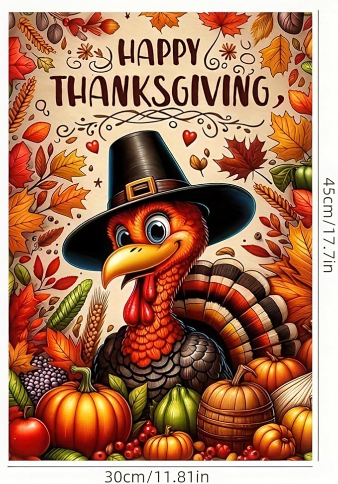 Happy Thanksgiving Garden Flag - 12x18 Inch Be Thankful Decorative Turkey Fall Flag for Thanksgiving Day Harvest Fall Autumn Yard Outdoor