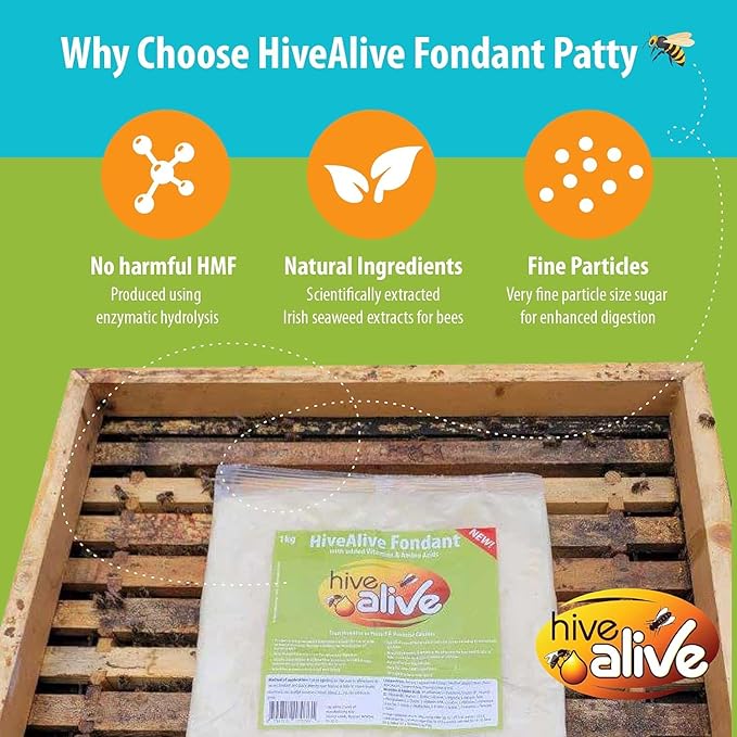 HIVE ALIVE Fondant Bee Food Supplement – Easy to Use Feed Enhancer Prevents Starvation During Overwintering – Only Fondant Proven to Increase Bee Gut Health and Boost Production -6Pack