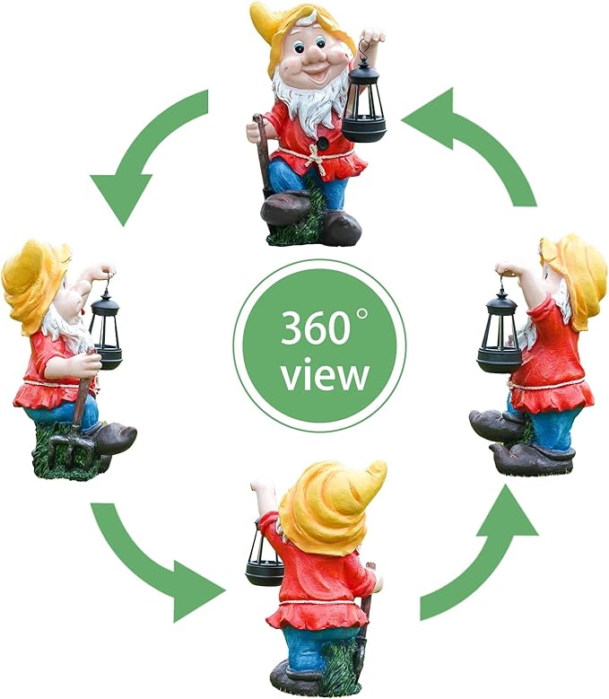 Solar Gnomes Garden Statues.,Mushroom and Solar Lights Lantern,Outdoor Yard Art Decorations for Garden Patio Lawn15.35"*8.66"*7.48"