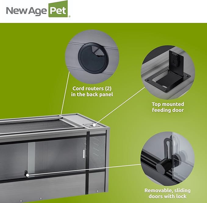New Age Pet ECOFLEX 60" Wide X-Large Reptile Habitat, Mojave Lounge for Snakes, Tortoises & Lizards in Maple, Black & Grey, Easy Assembly, Sliding Glass Doors & Mesh Top
