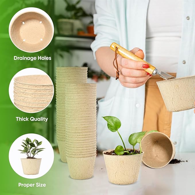 Jolliance 60 Pack 4” Peat Pots for Seeding with 60Pcs Plant Labels, Biodegradable Seed Starter Pots with Drainage Holes, Garden Germination Nursery Pots