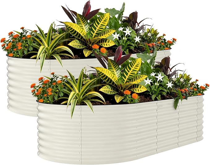 2 Pack Galvanized Raised Garden Beds - 8x4x2ft Planter Box for Vegetables, Flowers, Rust-Resistant Garden Box, Easy Assembly Raised Beds, Durable Planters for Outdoor Plants, Beige