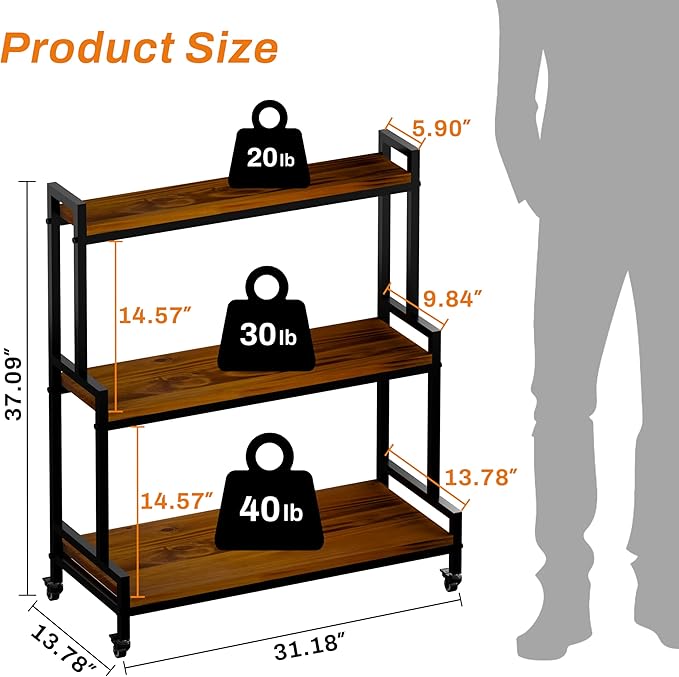 YCCO Plant Stand Indoor with Wheels 37” H, Rolling Plant Shelf Rack Outdoor,Metal Plant Stand with Solid Wood for Multiple Plants,Industrial Ladder Plant Flower Shelf for Garden,Living Room,Teak