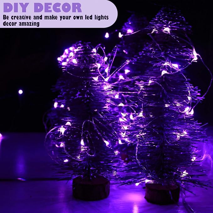 6 Pack 7Ft Starry String Lights No Remote Fairy String Lights 20 Micro Starry Leds On Silvery Copper Wire CR2032 Batteries Included,Works for Wedding Centerpiece,Party,Christmas Table Decor (Purple)
