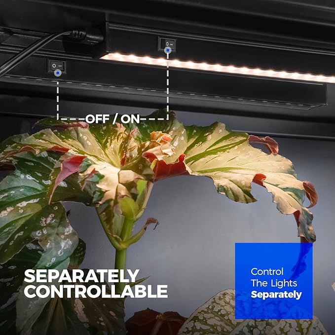 Barrina T5 Grow Lights for Indoor Plants, 2FT 20W (2 x 10W), Black Cover Plant Growing Lamp with Magnetic Installation, Full Spectrum Grow Light Strip with Separate Switch, Linkable, Yellow, 2 Packs