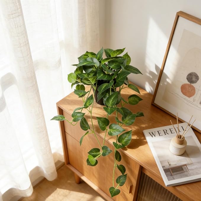 2Pcs Faux Hanging Plant Indoor, Artificial Potted Plants with Plastic Pot, Fake Ivy Plants for Home Decor for Room Office Shelf Tabletop Decoration
