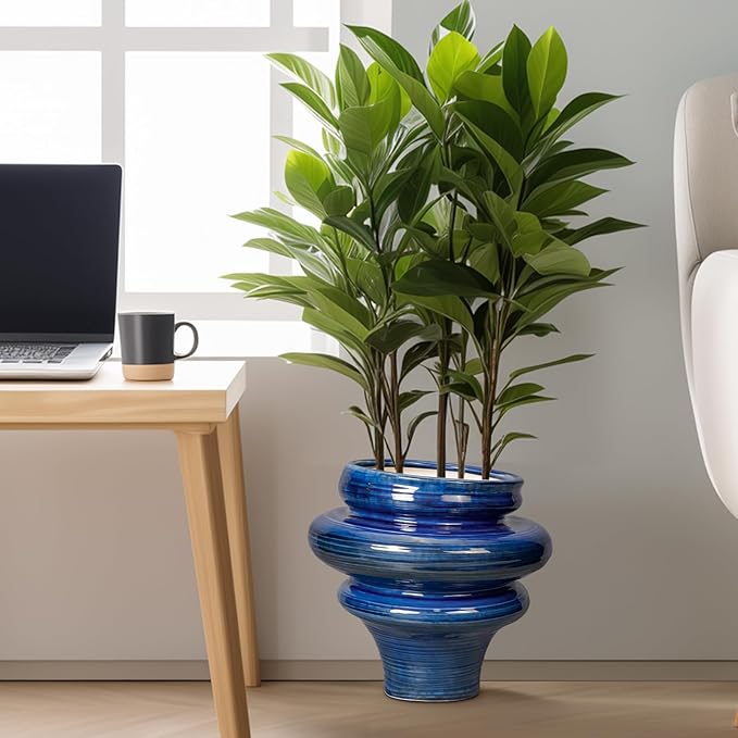 Teagas Ceramic Pots for Plants - 11 Inch Ceramic Planter with Drainage Hole, Unique Planters for Indoor Outdoor, Large Decorative Flower Pot, Home Office Room Decor, Gifts for Plants Lover, Blue