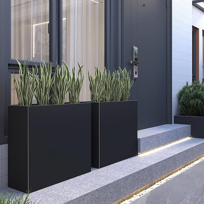 GZLVSOW Black Steel Metallic Heavy Planter 30" x 12" x 24" for Outdoor Plants Metal Long Outdoor Planter Spliced Flower Box with Partitions for Outside,Indoor,Garden (Black, 30 * 12 * 24)