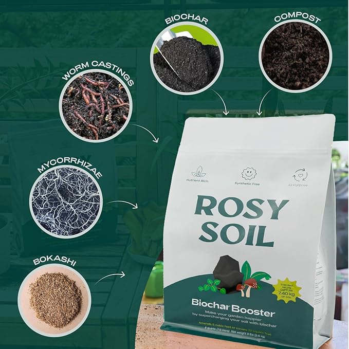 Rosy Soil Biochar Booster 8qt + Cactus & Succulent Potting Mix 4qt Organic Indoor Living Soil Bundle - Peat-Free, Fast Draining Mix with Mycorrhizae, Worm Castings & Biochar for Healthy Root Growth